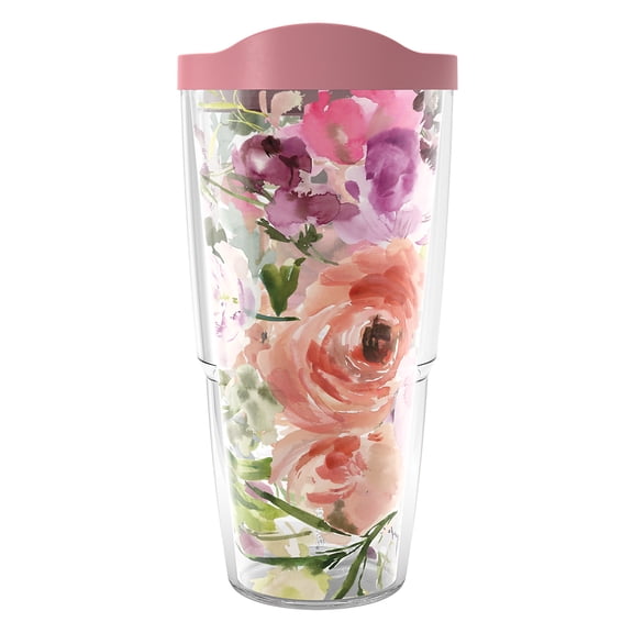 Tervis Kelly Ventura - Floral Collection Made in USA Double Walled Insulated Tumbler Travel Cup Keeps Drinks Cold & Hot, 24oz - Classic, Heather Rose