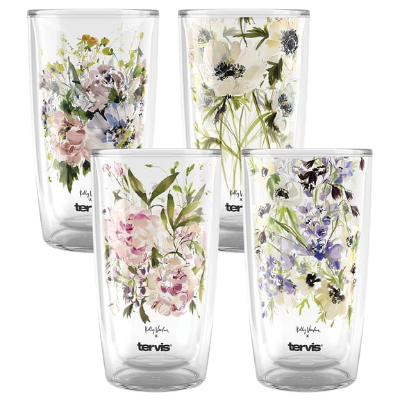 Tervis Kelly Ventura Floral Vista Collection Made in USA Double Walled Insulated Tumbler Travel Cup Keeps Drinks Cold & Hot, 16oz - 4pk, Assorted