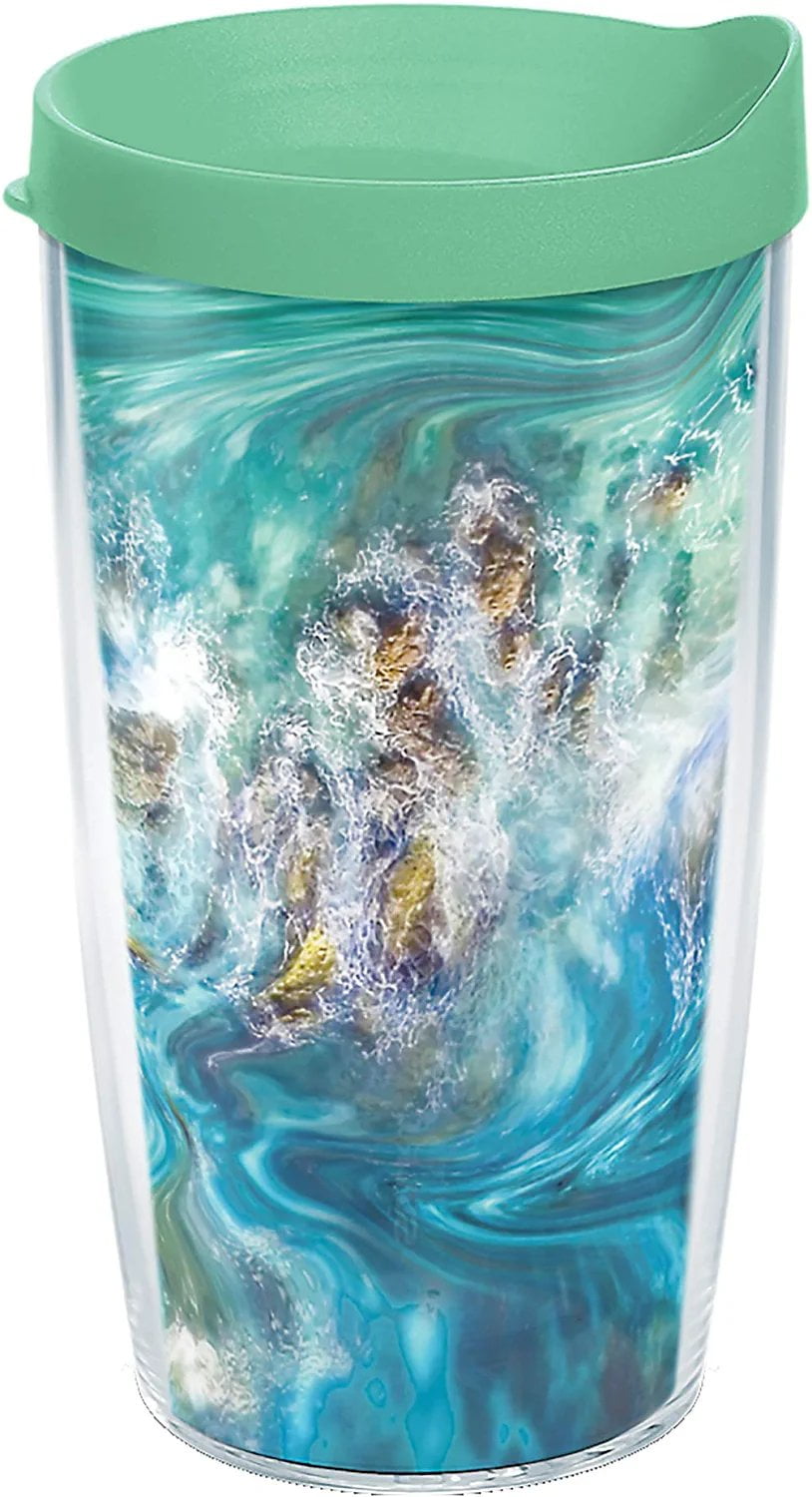 Tervis Made in USA Double Walled Teal Splash Insulated Tumbler Cup Keeps Drinks Cold & Hot, 16oz, Clear
