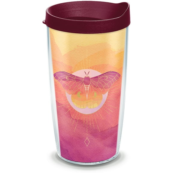 Tervis Moth Made in USA Double Walled Insulated Travel Tumbler, Classic 16oz - Maroon Lid