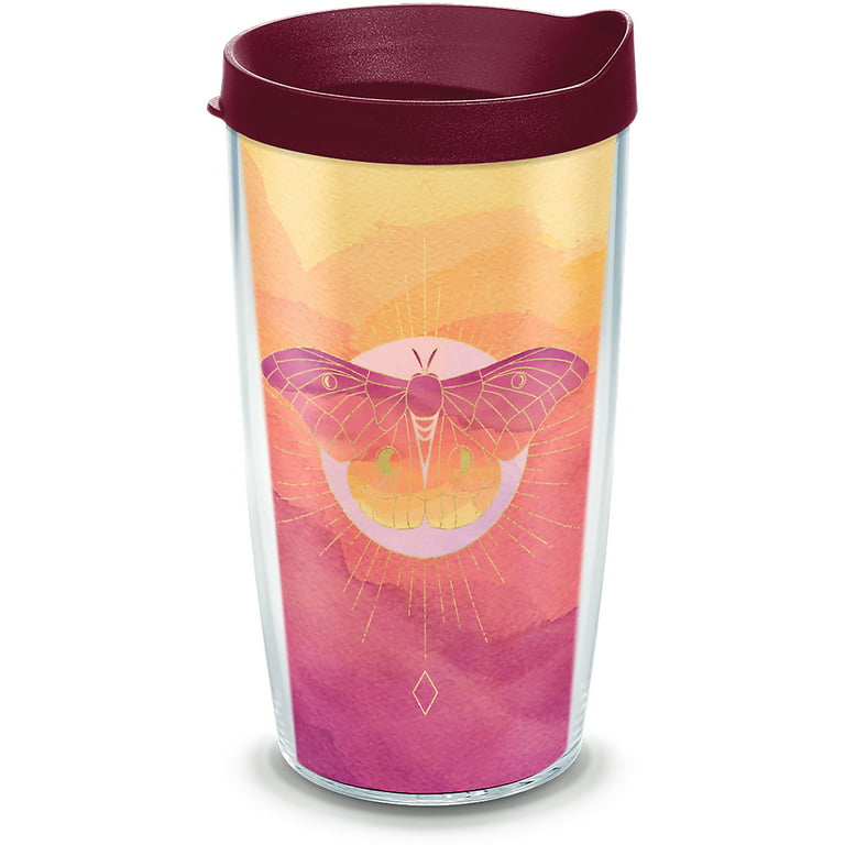 Tervis Moth Made in USA Double Walled Insulated Tumbler Travel Cup Keeps Drinks  Cold & Hot, 16oz - Maroon Lid, Classic 