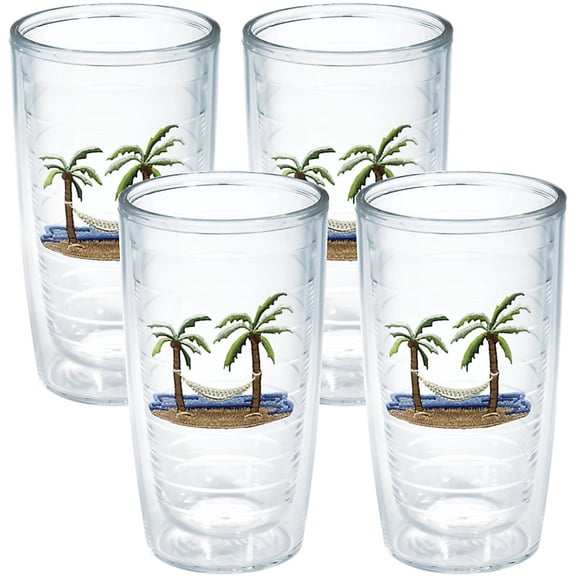 Tervis Palm Tree & Hammock Scene Made in USA Double Walled Insulated Tumbler Cup Keeps Drinks Cold & Hot, 16oz - 4pk, Unlidded