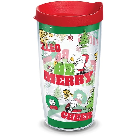 Tervis Peanuts Christmas Holiday Be Merry A Double Walled Insulated Tumbler Travel Cup Keeps Drinks Cold & Hot, 16oz, Classic