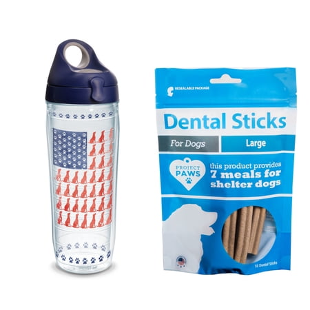 Tervis Project Paws Dog Flag 24 oz Water Bottle with navy lid with Dental Sticks Large
