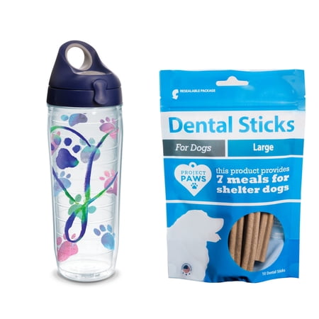 Tervis Project Paws Dog Paws Script Heart 24 oz Water Bottle with navy lid with Dental Sticks Large
