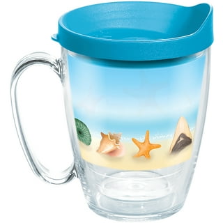 Hand Etched 16 oz Glass Tumbler with Lid & Straw - Seashells