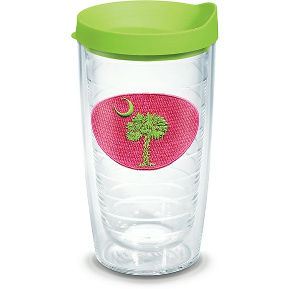 Tervis South Carolina Flag Made in USA Double Walled Insulated Tumbler Travel Cup Keeps Drinks Cold & Hot, 16oz, Pink and Green