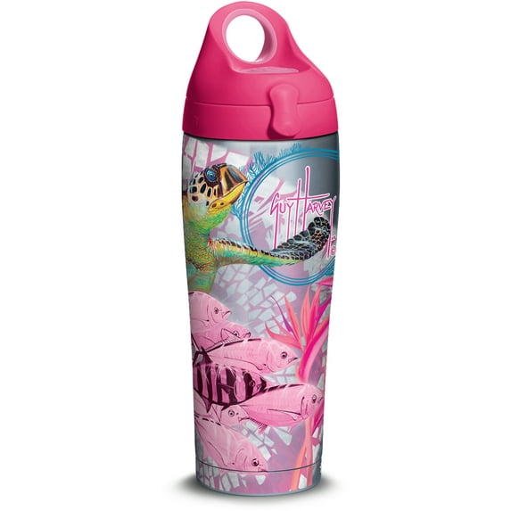 Tervis Triple Walled Guy Harvey Insulated Tumbler Cup Keeps Drinks Cold & Hot, 24oz Water Bottle - Stainless Steel, Breast Cancer Awareness Turtles