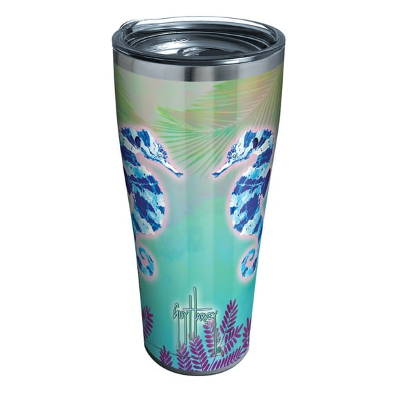 Tervis Triple Walled Guy Harvey Insulated Tumbler Cup Keeps Drinks Cold & Hot, 30oz - Stainless Steel, Neon Sea Horses
