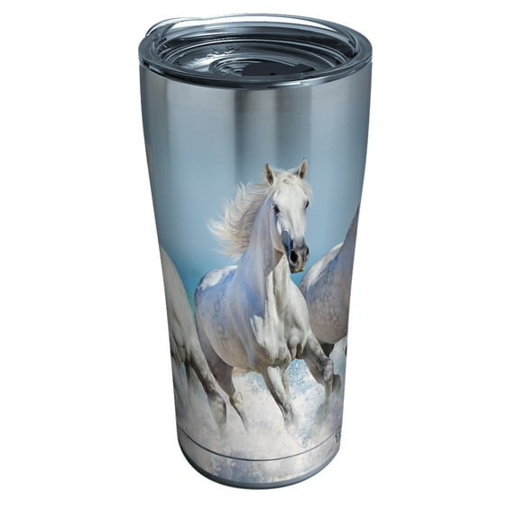 Tervis Triple Walled White Horses Insulated Tumbler Cup Keeps Drinks Cold & Hot, 20oz, Stainless Steel
