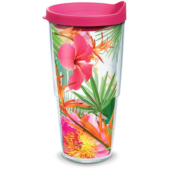 Tervis Tropical Hibiscus Photo Made in USA Double Walled Insulated Travel Tumbler, Clear 24oz