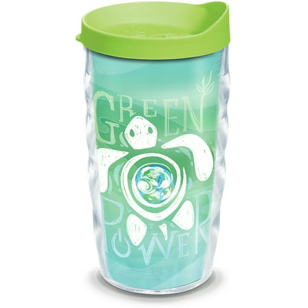 Tervis Turtle Green Power Made in USA Double Walled  Insulated Tumbler Travel Cup Keeps Drinks Cold & Hot, 10oz Wavy, Clear