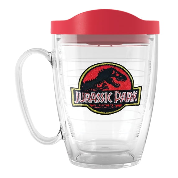Tervis Universal Jurassic Logo Made in USA Double Walled Insulated Tumbler Travel Cup Keeps Drinks Cold & Hot, 16oz Mug with Handle, Classic