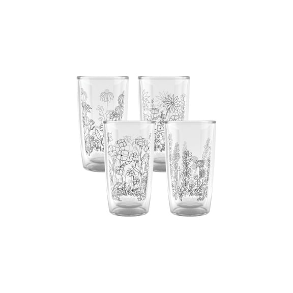Tervis Wildflower Crystal Collection Made in USA Double Walled Insulated Tumbler Travel Cup Keeps Drinks Cold & Hot, 16oz - 4pk, Assorted