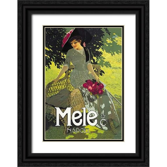 Terzi, Aleardo 11x14 Black Ornate Wood Framed with Double Matting Museum Art Print Titled - Lady in Green, 1914