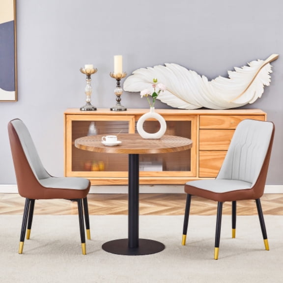 TesNus 3 Piece Round Dining Table Set, 31.5" Wood Grain Water Wave Table with PU Leather Chairs for Kitchen, Dining Room, Small Space