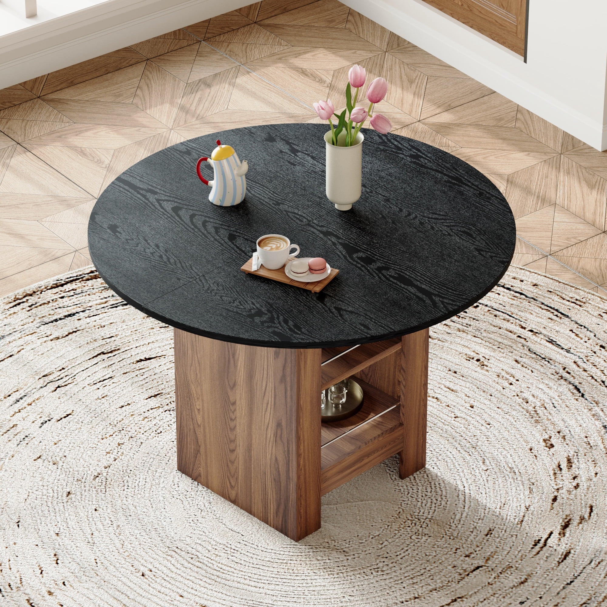 TesNus 42 inch Round Dining Table 30 inch Height MDF Black Top with ...