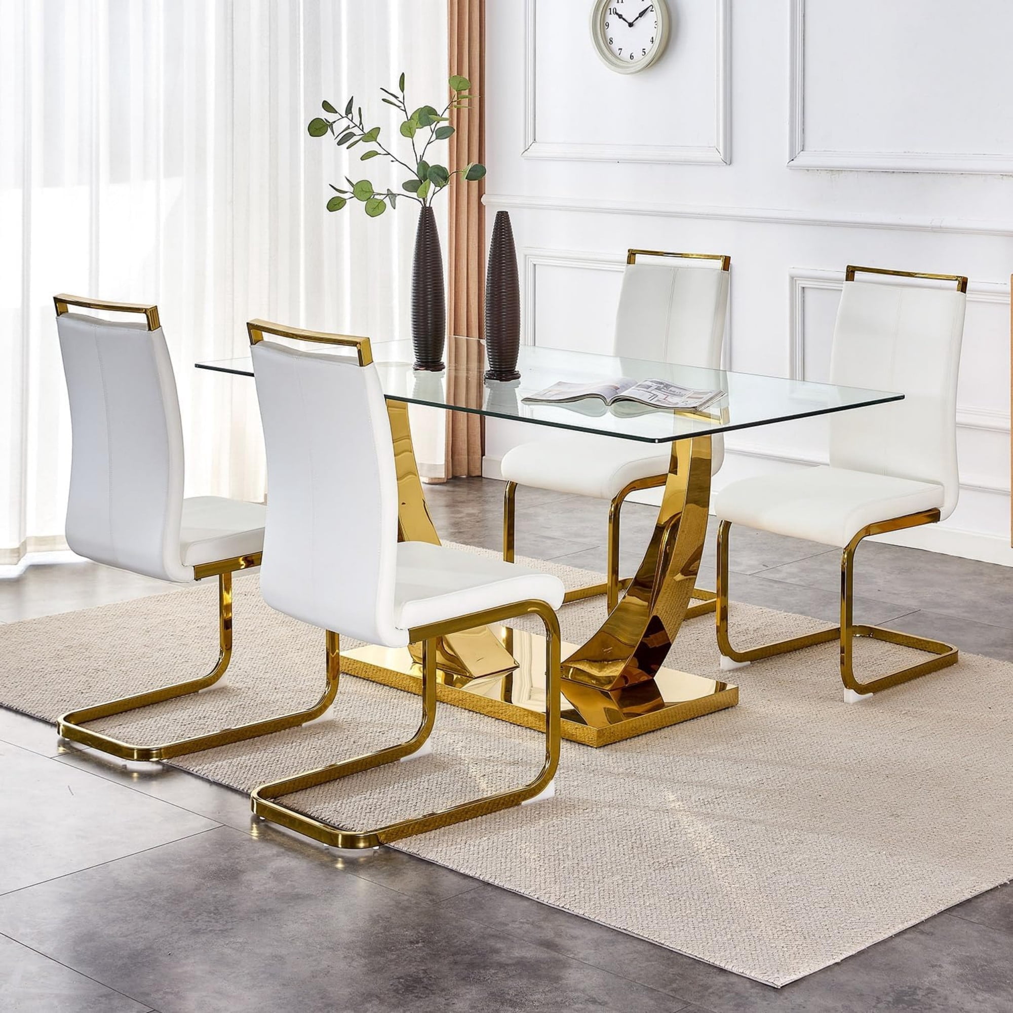 TesNus 63" Glass Dining Table Set for 4, Rectangular Tempered Glass ...
