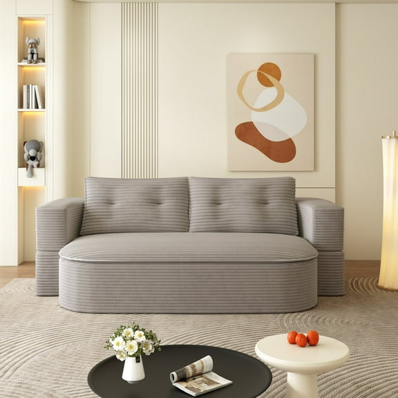 TesNus 78.7 Inch Convertible Sofa Bed Coffee Plush Corduroy Foldable Sleeper Sofa for Living Room Bedroom