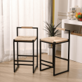 thumbnail image 1 of TesNus Bar Stools 32.48" H Natural Paper Rope Seat With Back Black Metal Frame Set Of 2 For Dining Room, 1 of 9