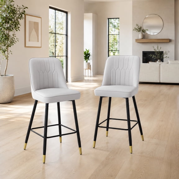 TesNus Bar Stools Set of 2, 27" Light Gray PU Counter Chairs for Kitchen Island