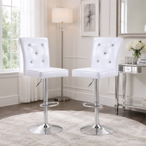 TesNus Bar Stools Set of 2 White Crocodile Pattern Leather Swivel Lift Chair 49 Inch for Kitchen