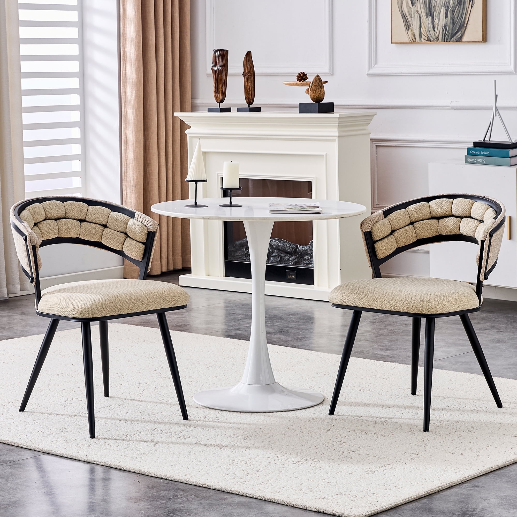 TesNus Beige Velvet Dining Chairs Set of 2, 30.5 Inch Tufted Upholstered Accent Chairs with Black Metal Legs for Dining Room Kitchen Living Room
