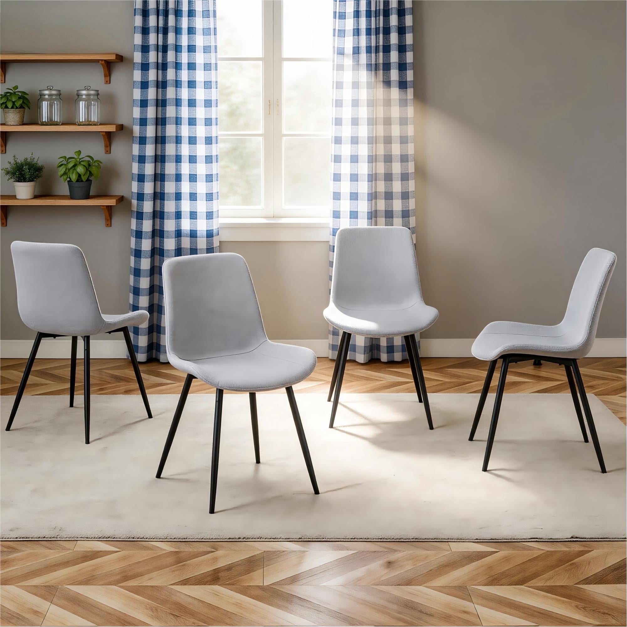 TesNus Light Grey Linen-Cotton Dining Chairs Set of 4, Upholstered Modern Seat with Black Metal Legs for Dining Room Kitchen