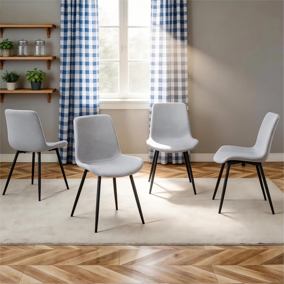 TesNus Light Grey Linen-Cotton Dining Chairs Set of 4, Upholstered Modern Seat with Black Metal Legs for Dining Room Kitchen