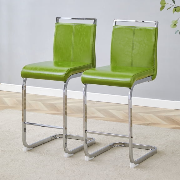 TesNus Counter Height Bar Stools Set of 2 Emerald Green Faux Leather Modern Silver Legs for Kitchen