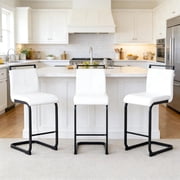 TesNus Counter Height Bar Stools Set of 3 White Faux Leather Modern 25 Inch Black Legs for Kitchen