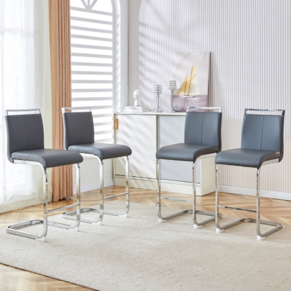 TesNus Counter Height Bar Stools Set of 4 Dark Gray Faux Leather Modern 25 Inch Silver Legs for Kitchen