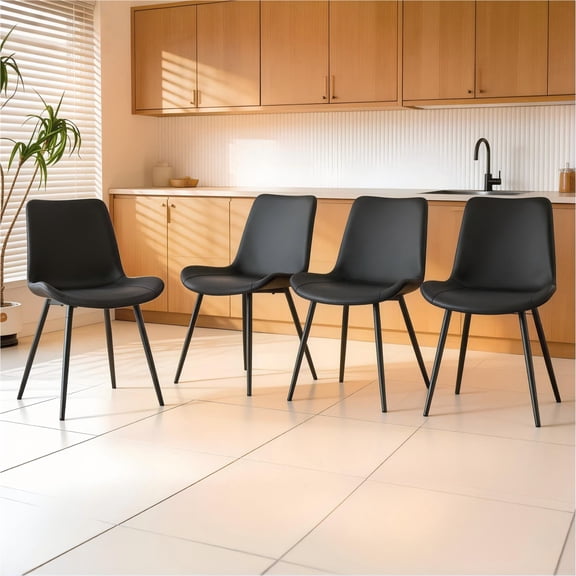 TesNus Dining Chair Set of 4 Black PU Leather Wide Seat Metal Legs for Dining Room Kitchen