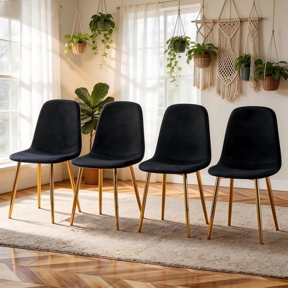 TesNus Dining Chair Set of 6 Black Velvet Upholstered Gold Metal Legs High Back for Dining Room Kitchen Living Room