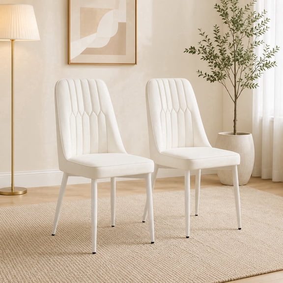 TesNus Dining Chairs 35 inch White Faux Leather Modern Minimalist Sturdy White Metal Legs Set of 2 Kitchen Dining Room