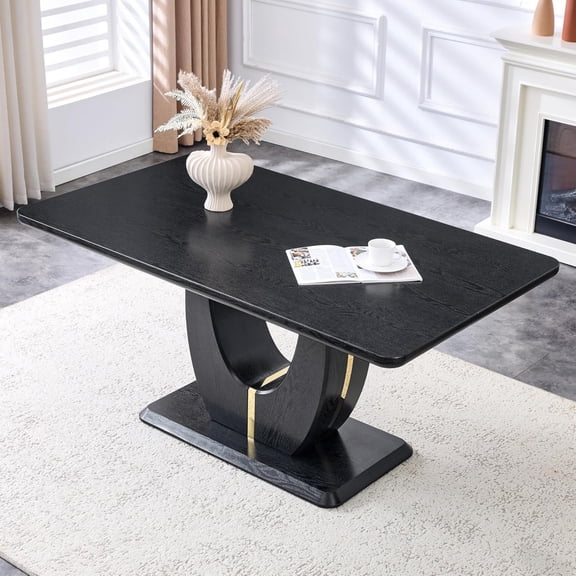TesNus Dining Table 63 Inch Black Wood Grain Modern Rectangular for 6 Persons Kitchen