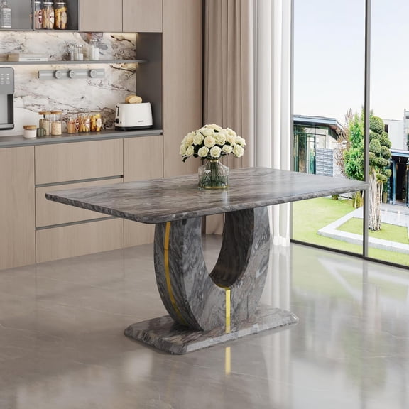TesNus Dining Table 63 Inch Gray Faux Marble Modern Rectangular for 6 Persons Kitchen