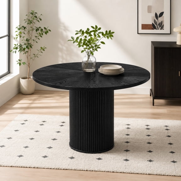 TesNus Dining Table Modern Spliced Black Wood Grain Circular 1 Inch Thick MDF Round 42 Inch