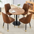 thumbnail image 1 of TesNus 5 Piece Round Dining Table Set, 31" Wood Grain Water Wave Table with Brown Upholstered Chairs, Gold Tip Legs for Kitchen and Small Dining Room, 1 of 8