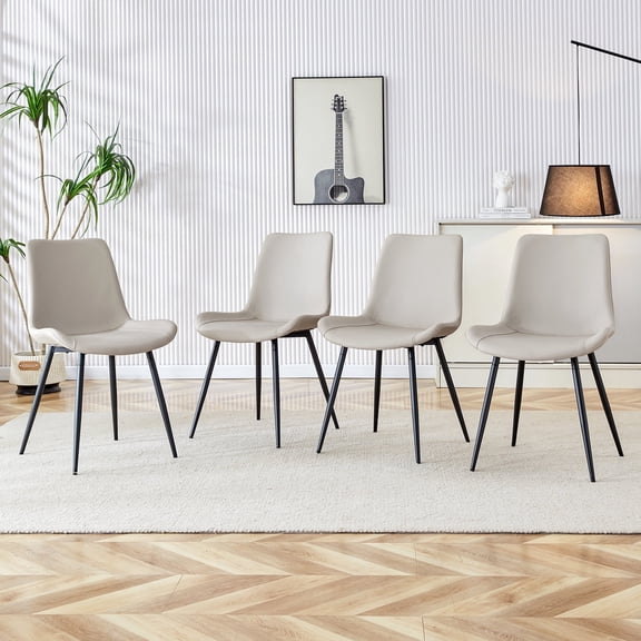 TesNus Light Gray PU Leather Dining Chairs Set of 4, Modern Armless Upholstered Seats with Black Metal Legs for Dining Room Kitchen Home