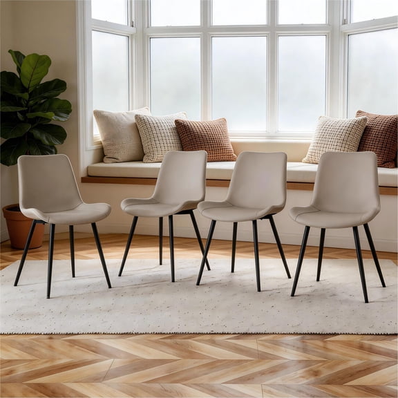 TesNus Light Gray PU Leather Dining Chairs Set of 4, Modern Armless Upholstered Seats with Black Metal Legs for Dining Room Kitchen Home