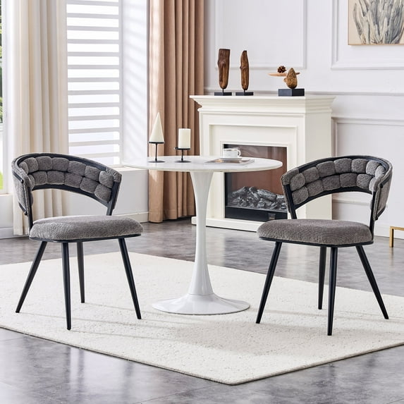 TesNus Gray Velvet Dining Chairs Set of 2, 30.5 Inch Tufted Upholstered Accent Chairs with Black Metal Legs for Dining Room Kitchen Living Room