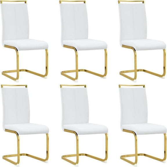 TesNus Modern Chair, Set of 6 with Faux Leather & Golden Legs, High Back Dining Room Kitchen Living Room Chair, White
