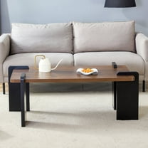 TesNus 39" Walnut Coffee Table, Modern MDF Rectangle Center Table with Black Solid Legs for Living Room Small Space