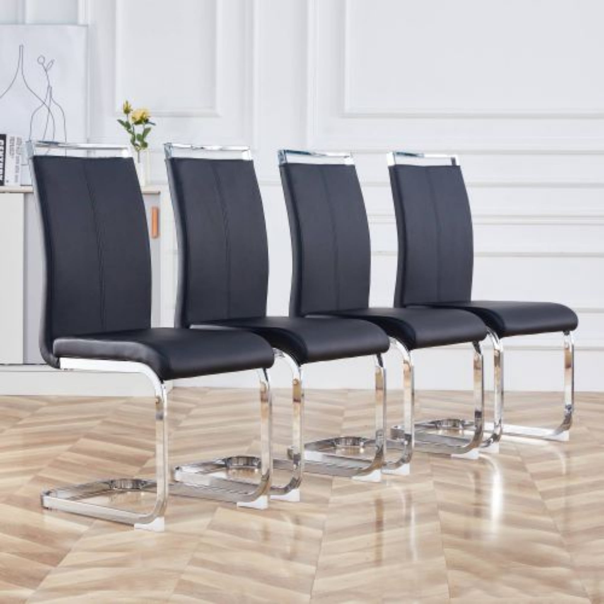 TesNus Modern Dining Chairs Set of 4, Side & Kitchen Chairs with Faux Leather Padded Seat, High Back, for Dining, Kitchen, Living Room - Black