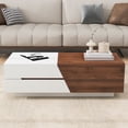 thumbnail image 1 of TesNus Modern Extendable Sliding Top Coffee Table with Storage, White and Walnut MDF Rectangular Living Room Table, 1 of 8