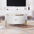 thumbnail image 1 of TesNus Modern Round Coffee Table with 2 Drawers, 31.5" White MDF Storage Accent Table with Gold Metal Legs for Living Room, 1 of 8