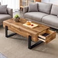 thumbnail image 1 of TesNus Rectangle Rustic Coffee Table, Modern Farmhouse Wood Simple Coffee Table with Metal Legs, Center Table for Living Room, 1 of 18