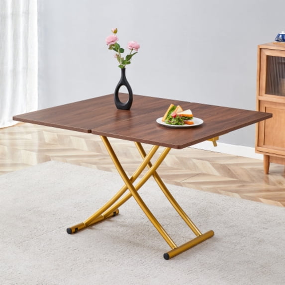 TesNus Space Saving Folding Dining Table, Adjustable Height Foldable Coffee Table with Wooden Tabletop and Metal Legs, Small Transformer Kitchen Tables for Living Room, Dining Room, Apartment