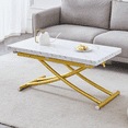 thumbnail image 1 of TesNus Adjustable Height Lift Table, White Marble-Textured 0.8" MDF Top with Gold Metal Legs, Folding Coffee Dining Table for Living Room Apartment, 1 of 8